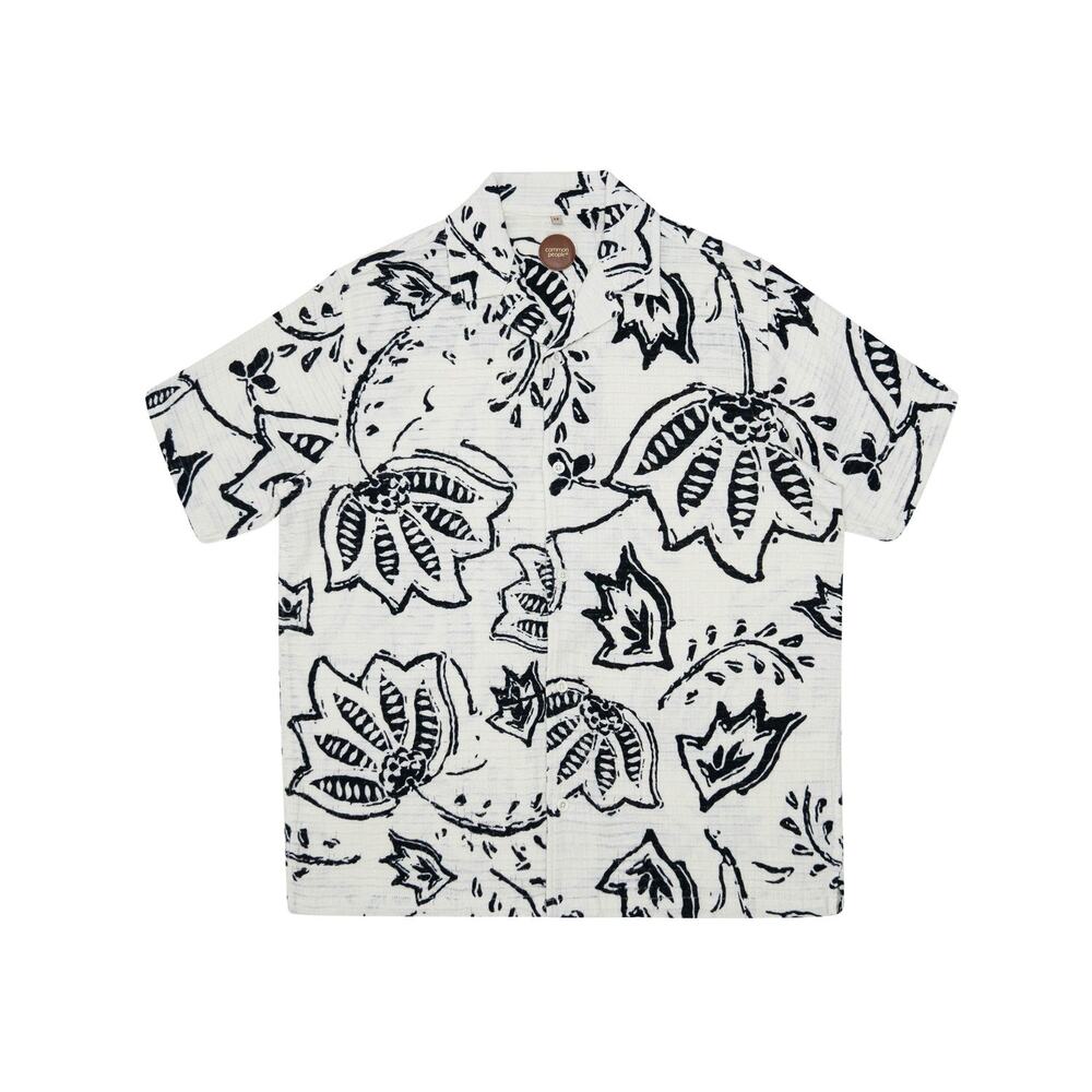 Common People Mens WILLS CHEESE – BLACK Revere Textured Printed Shirt Size L